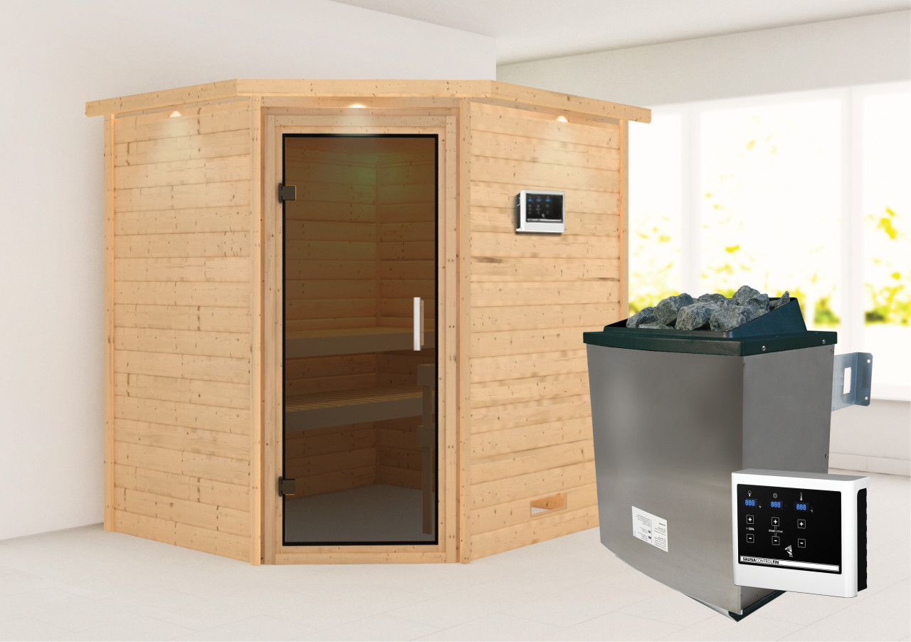 Karibu Sauna "Mia (Fronteinstieg)" Ofen 9 KW externe Strg easy