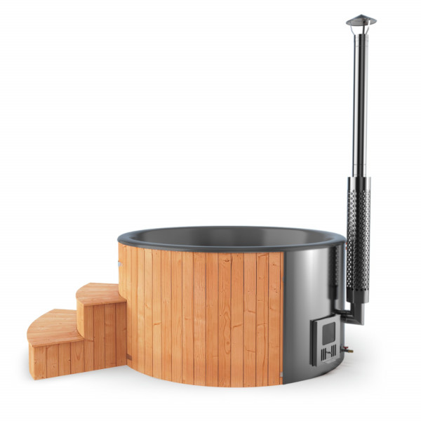 Hot Tub Lärche ⌀ 200 cm Badefass mit integriertem Holzofen und Acryl-Einsatz