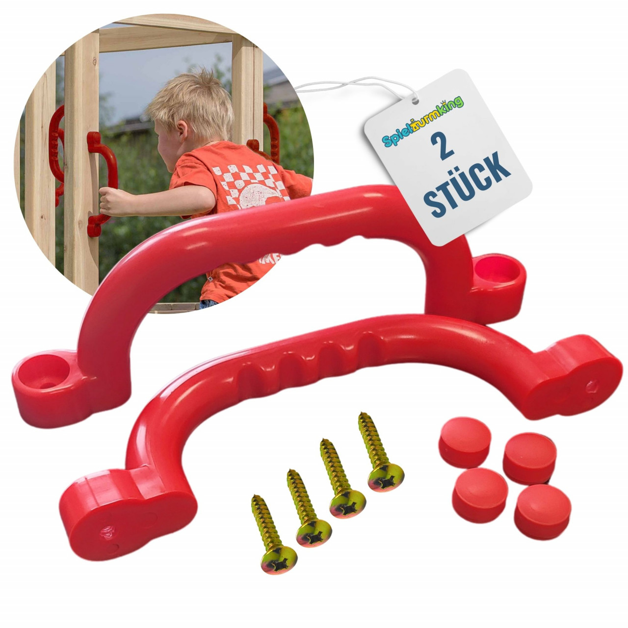 Haltegriffe für Spielturm  Handgriffe FYNN  Sicherheitsgriffe   Klettergriffe aus Kunststoff Rot 2 Stück