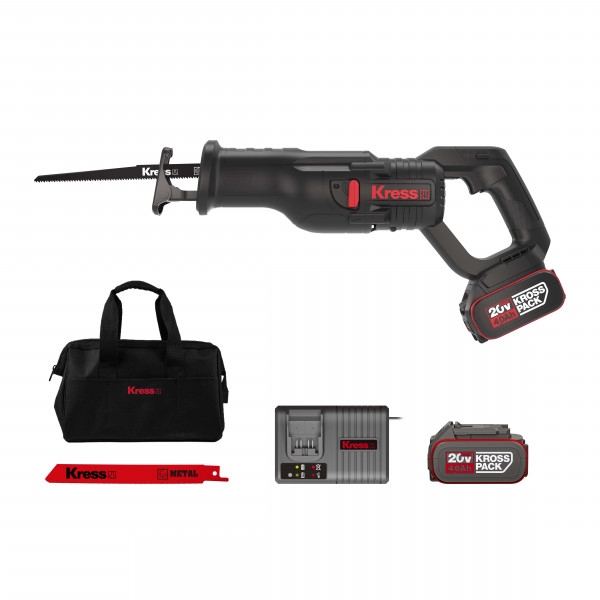 Akku-Säbelsäge 300 mm KUE01 - 20 V Tigersäge Komplett-Set mit 2 x 4.0 Ah Akku + Ladegerät 6 A