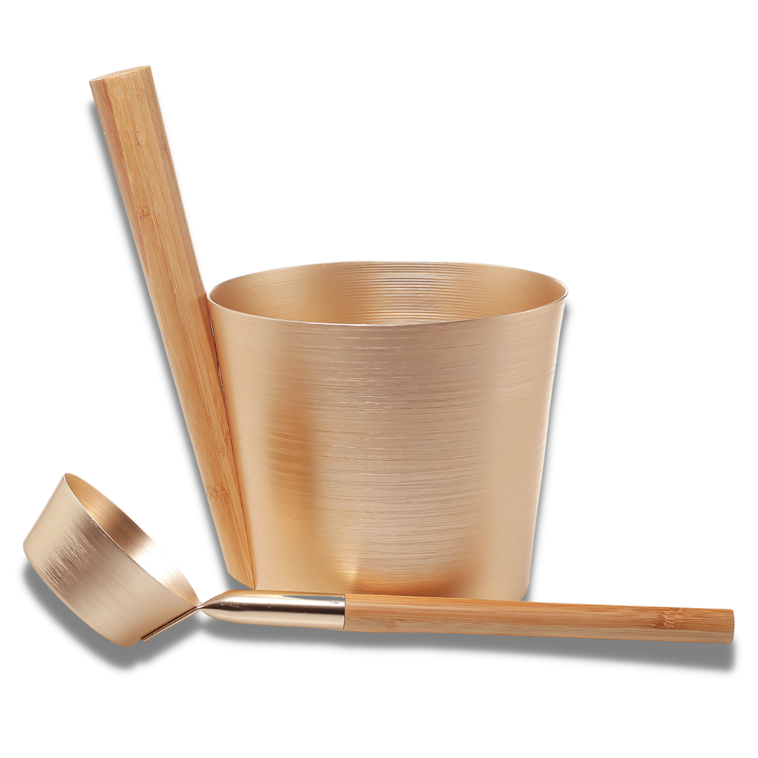 SULENO Sauna Set ANEA 2teilig Kübel Kelle Gold metallic