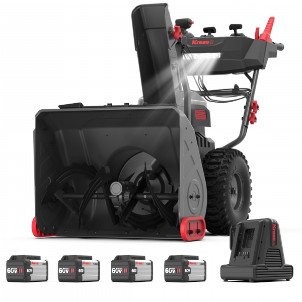 Akku-Schneefräse KG470 - 60 V Schneeräumer Komplett-Set mit 4 x 4.0 Ah Akku + Ladegerät 8 A