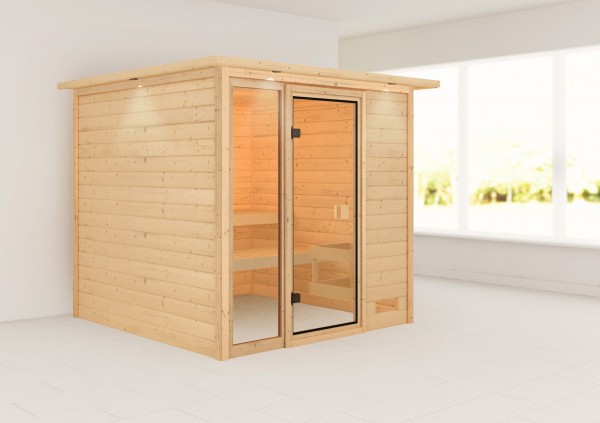 Massivholzsauna JUTTA 1,96 x 1,96 m