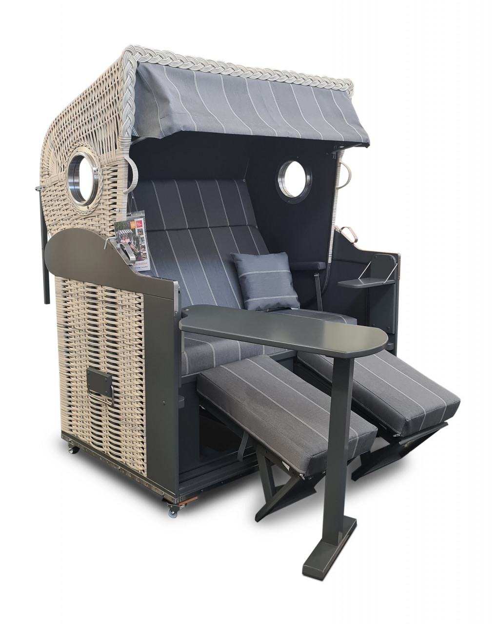 Strandkorb CLASSIC XL Antik Weiß Bullauge