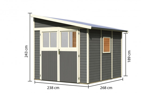 Gartenhaus Holz BOMLITZ 3 2,38 x 2,68 m 19 mm Anbauschuppen