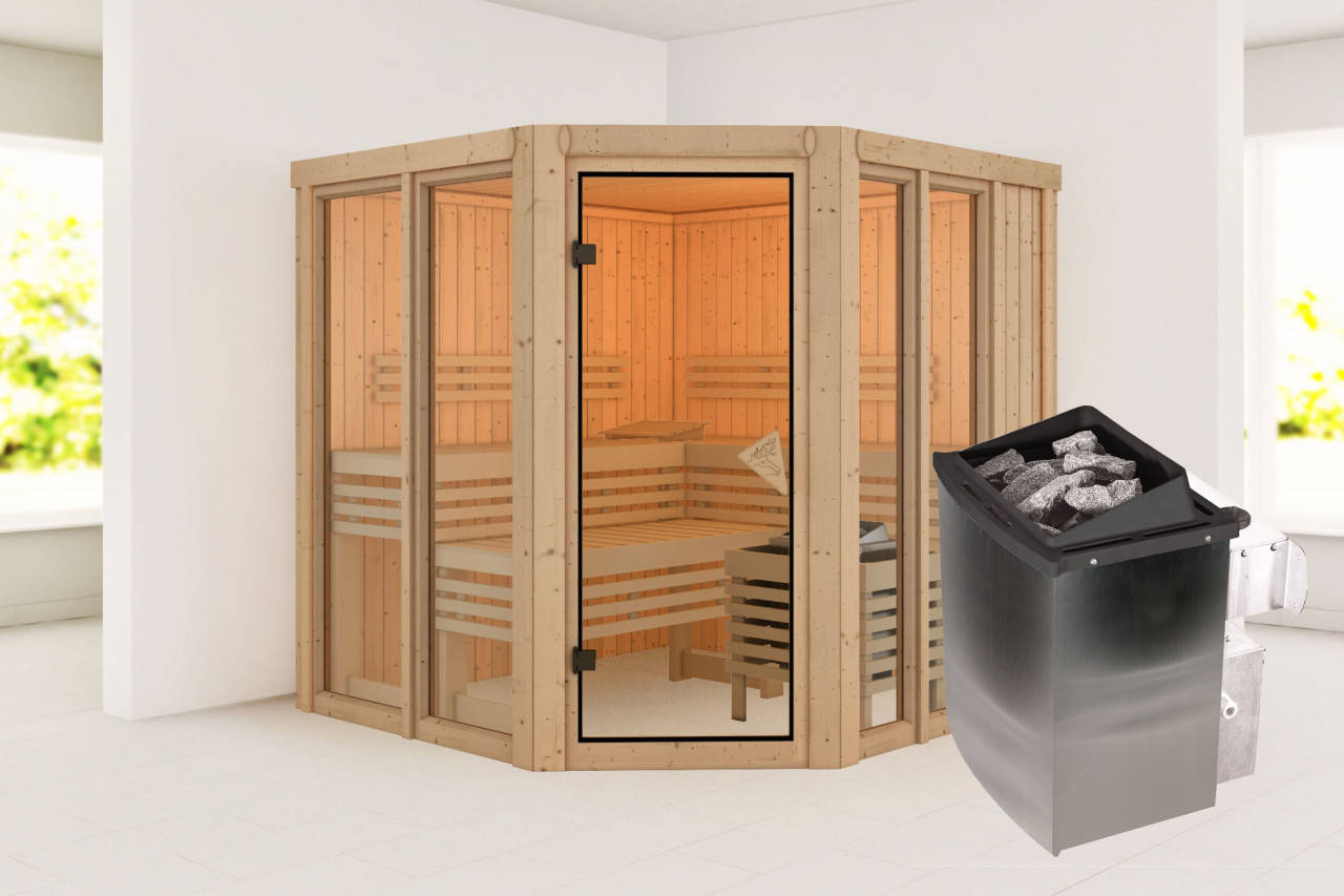 Sauna AIRI 196 x 196 m 9.0 kW Ofen integr. Steuerung ohne Dachkranz