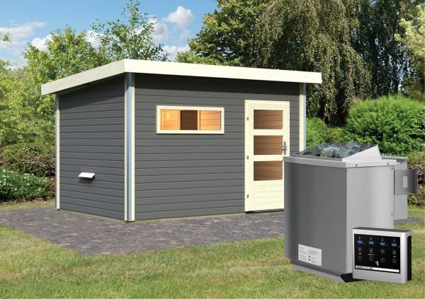 Saunahaus SKROLLAN 3 3,96 x 2,31 m mit Vorraum terragrau
