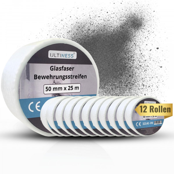 Glasfaser Bewehrungsstreifen 50 mm x 25 m - Fugendeckstreifen &amp; Fugenband für Trockenbau