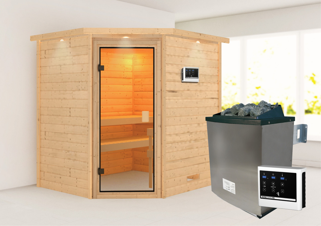 Karibu Sauna "Mia (Fronteinstieg)" Ofen 9 KW externe Strg easy