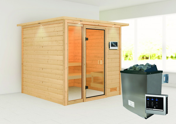 Massivholzsauna JUTTA 1,96 x 1,96 m