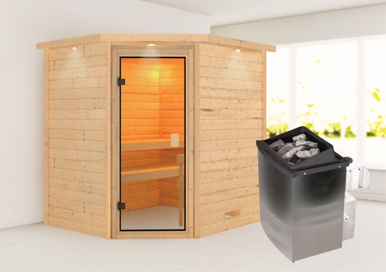 Karibu Sauna "Mia (Fronteinstieg)" Ofen 9 kW integr. Strg