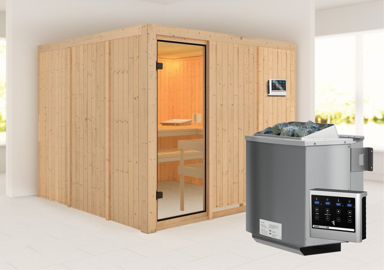 Karibu Sauna ARVIKA 2,31 x 2,31 m 9.0 kW Bio-Kombiofen ext. Steuerung 6219