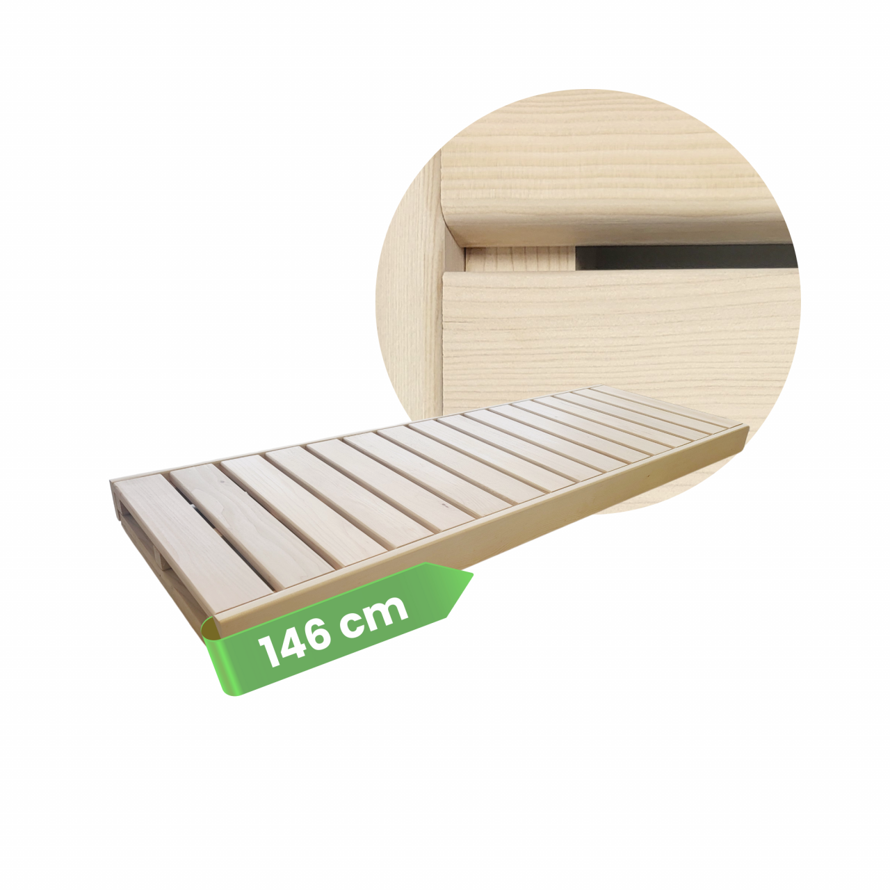 Saunabank Holz LARVIK Saunaliege Hemlock 3 Längen kürzbar 146 x 50 cm