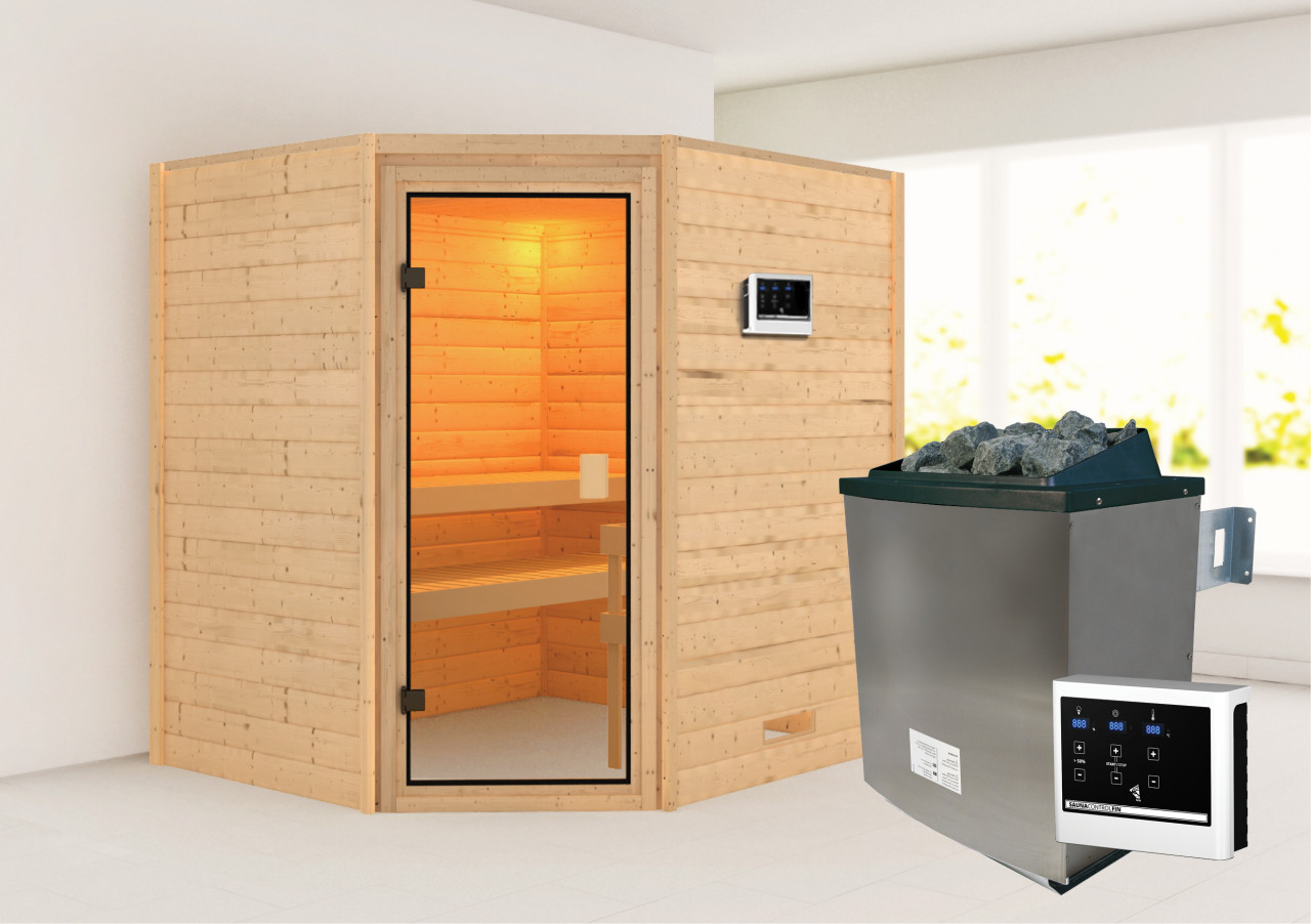 Karibu Sauna "Mia (Fronteinstieg)" Ofen 9 KW externe Strg easy