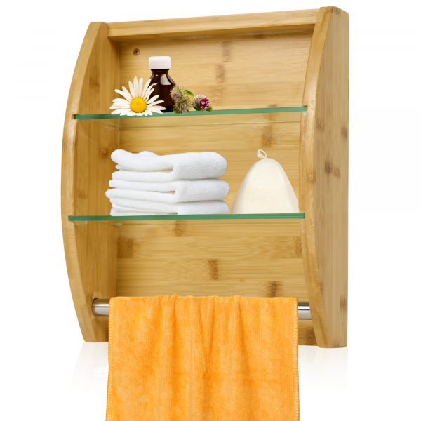 Sauna Zubehör Regal - Sauna-Regal aus Nadelholz mit Glaseinlegeböden &amp; Handtuchhalter