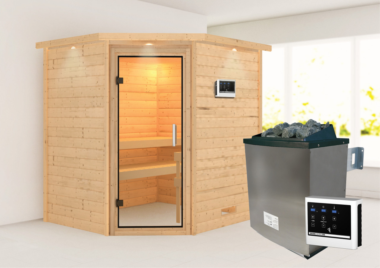 Karibu Sauna "Mia (Fronteinstieg)" Ofen 9 KW externe Strg easy