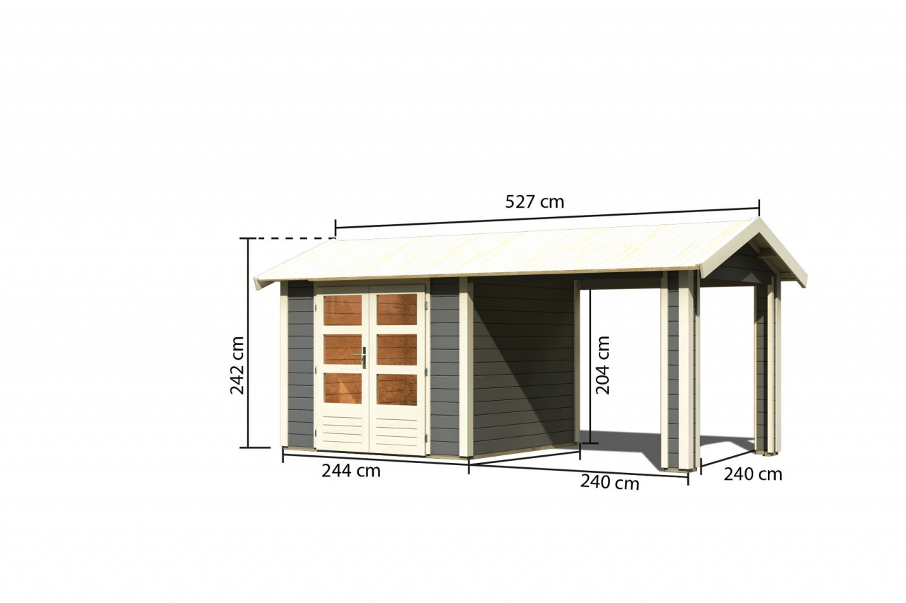 Gartenhaus Holz THERES 3 244 x 244 m 28 mm Systemhaus Terragrau inkl. 1 Dachausbaulement 240 m