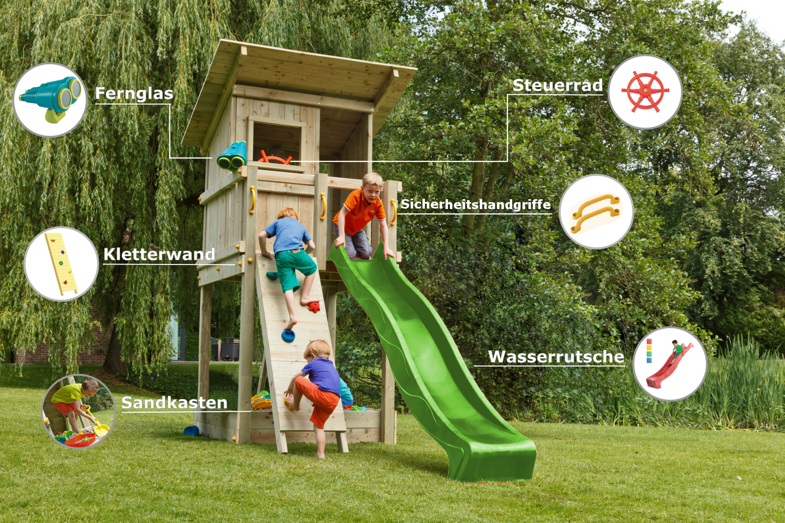 Spielturm BEACH HUT Rutsche Kletterwand Outdoor Spielplatz Holzturm Kinderturm - Bild 9 von 9