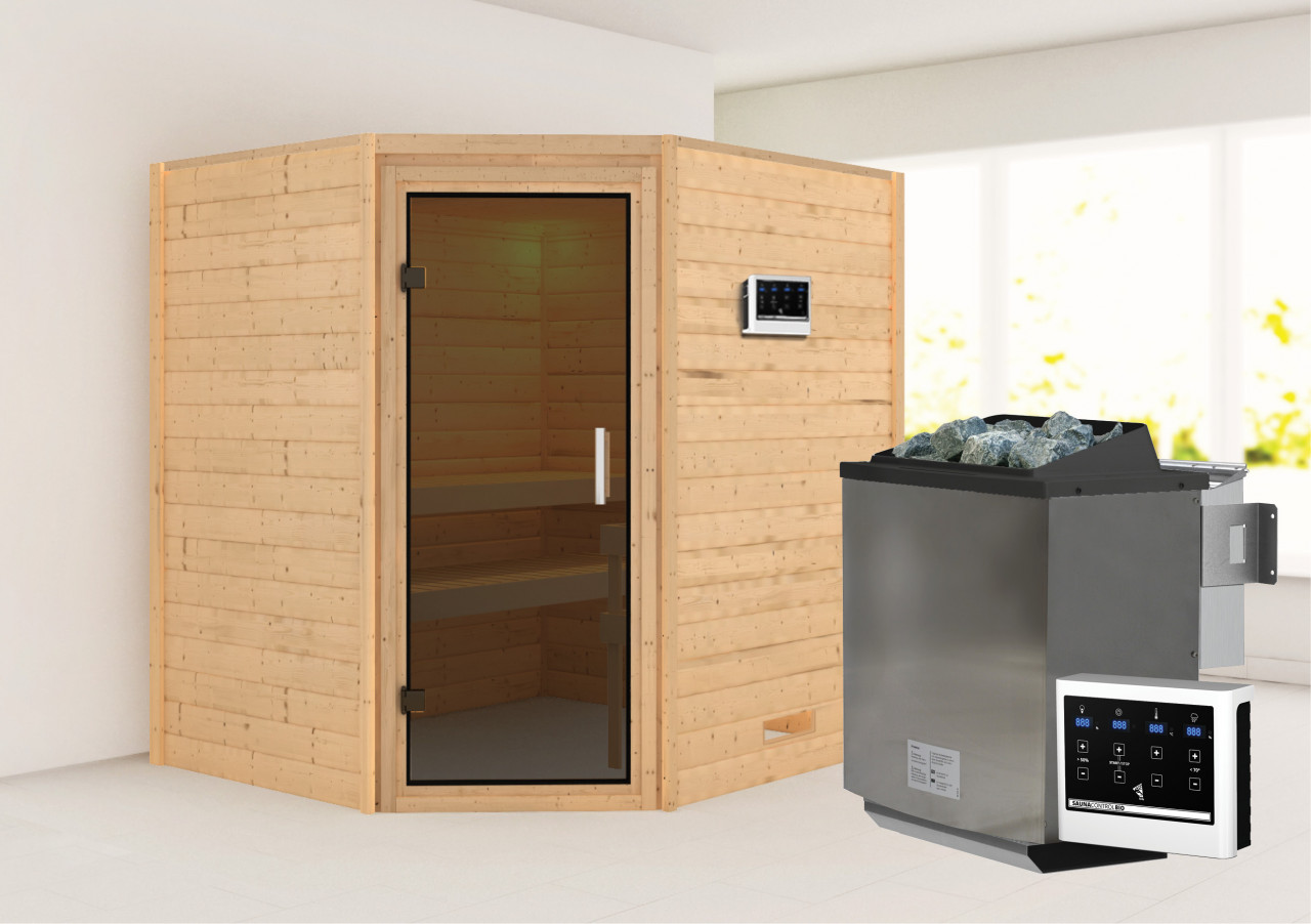 Karibu Sauna "Mia (Fronteinstieg)" Ofen 9 kW Bio externe Strg easy