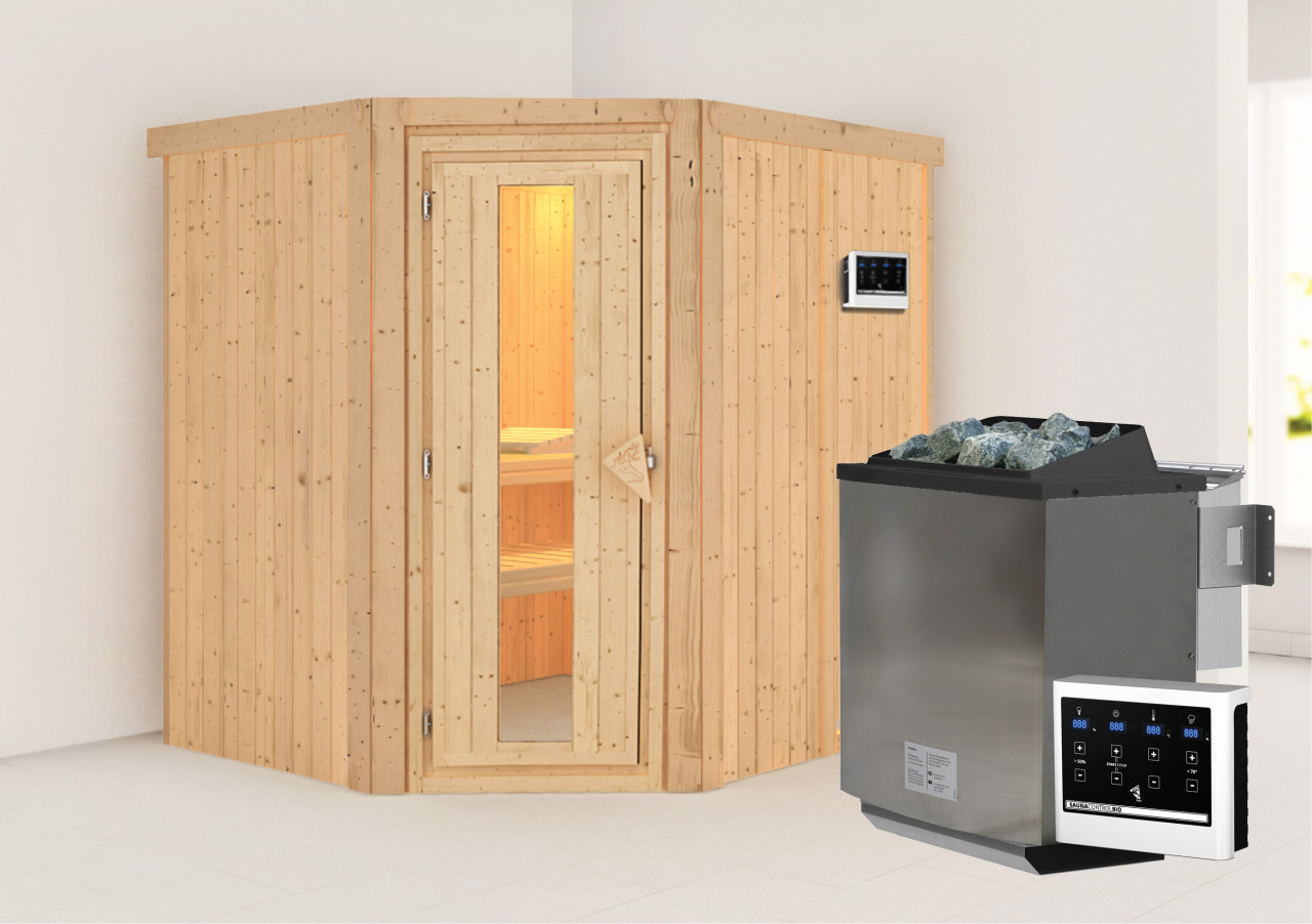 Sauna SIIRIN 196 x 17 m 9.0 kW BioKombiofen inkl. Steuergerät ohne Dachkranz Energiespartür