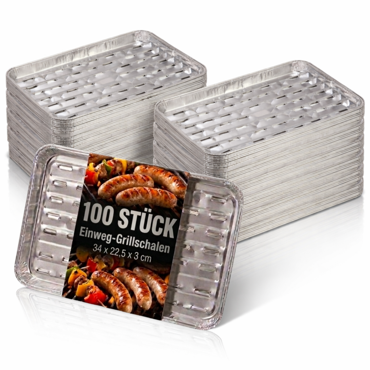 AluGrillschalen 34x225 cm  Einweg Grillschale für Grill & Backofen 100 Stück