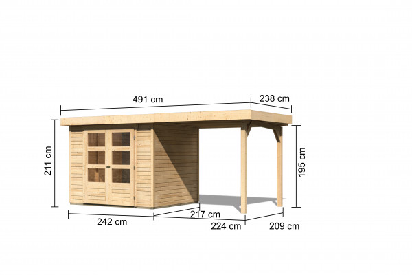 Gartenhaus Holz ASKOLA 3 2,42 x 2,17 m 19 mm Flachdachhaus
