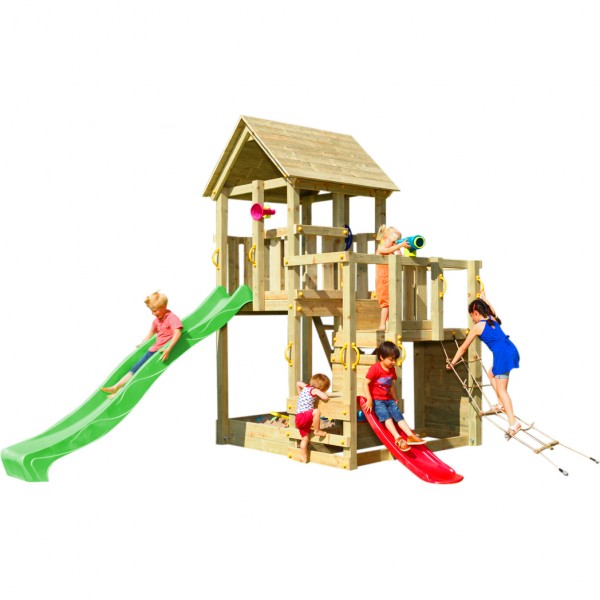 Spielturm PENTHOUSE mit Rutsche 2,90 m + Babyrutsche + Kletternetz