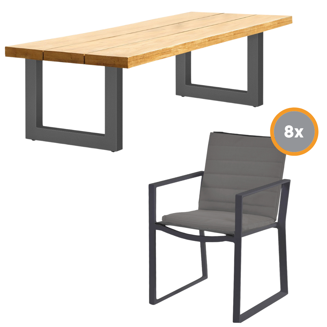Sitzgruppe NEVADA 1 Gartenmöbel Set AluminiumTeak Tisch 320 m + 8 Stühle