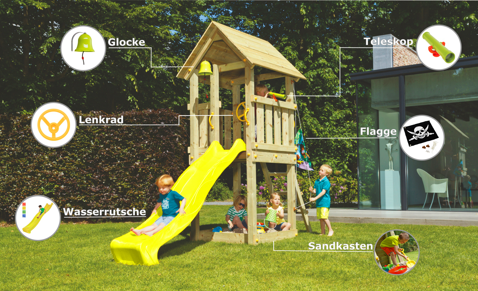 Spielturm KIOSK mit Rutsche Spielhaus Holz Kletterturm Stelzenhaus Sandkasten - Bild 5 von 9