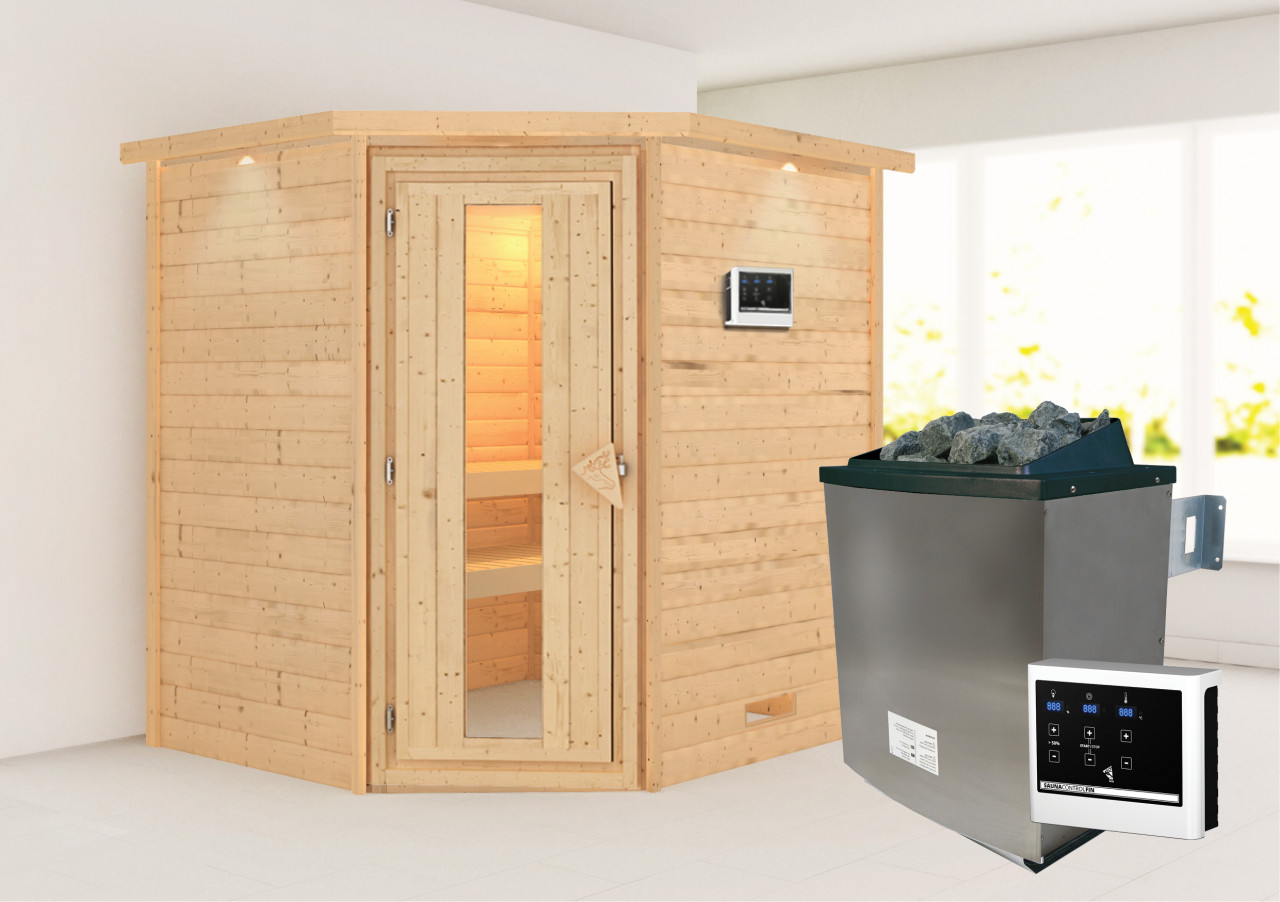 Karibu Sauna "Mia (Fronteinstieg)" Ofen 9 KW externe Strg easy