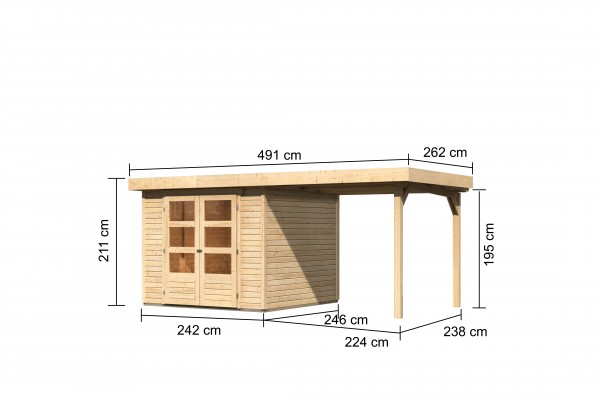 Gartenhaus Holz ASKOLA 3,5 2,38 x 2,42 m 19 mm Flachdachhaus