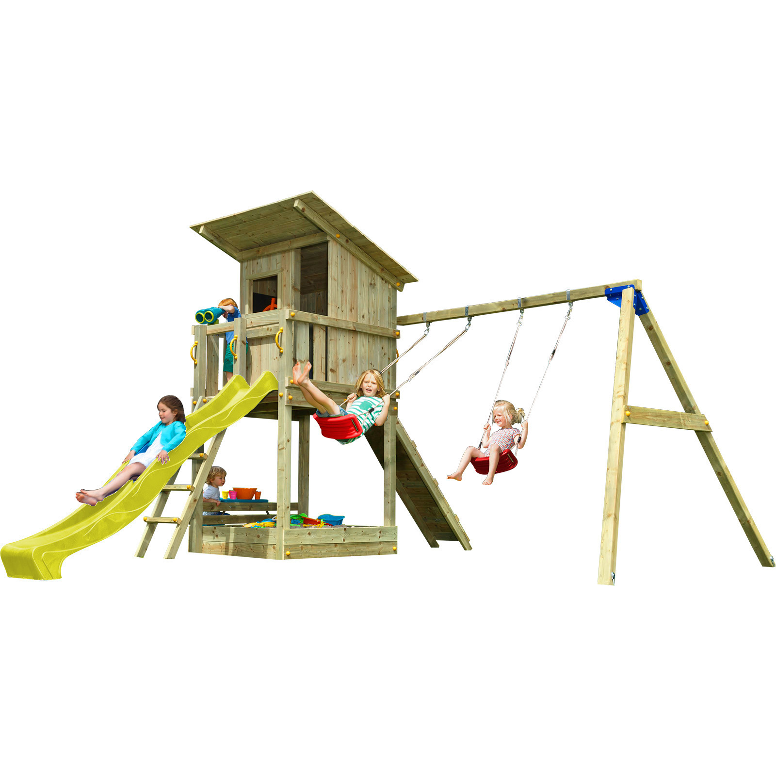 Spielturm BEACH HUT mit Rutsche 2,90 m Kletterrampe Doppelschaukel Kletterturm - Bild 16 von 43