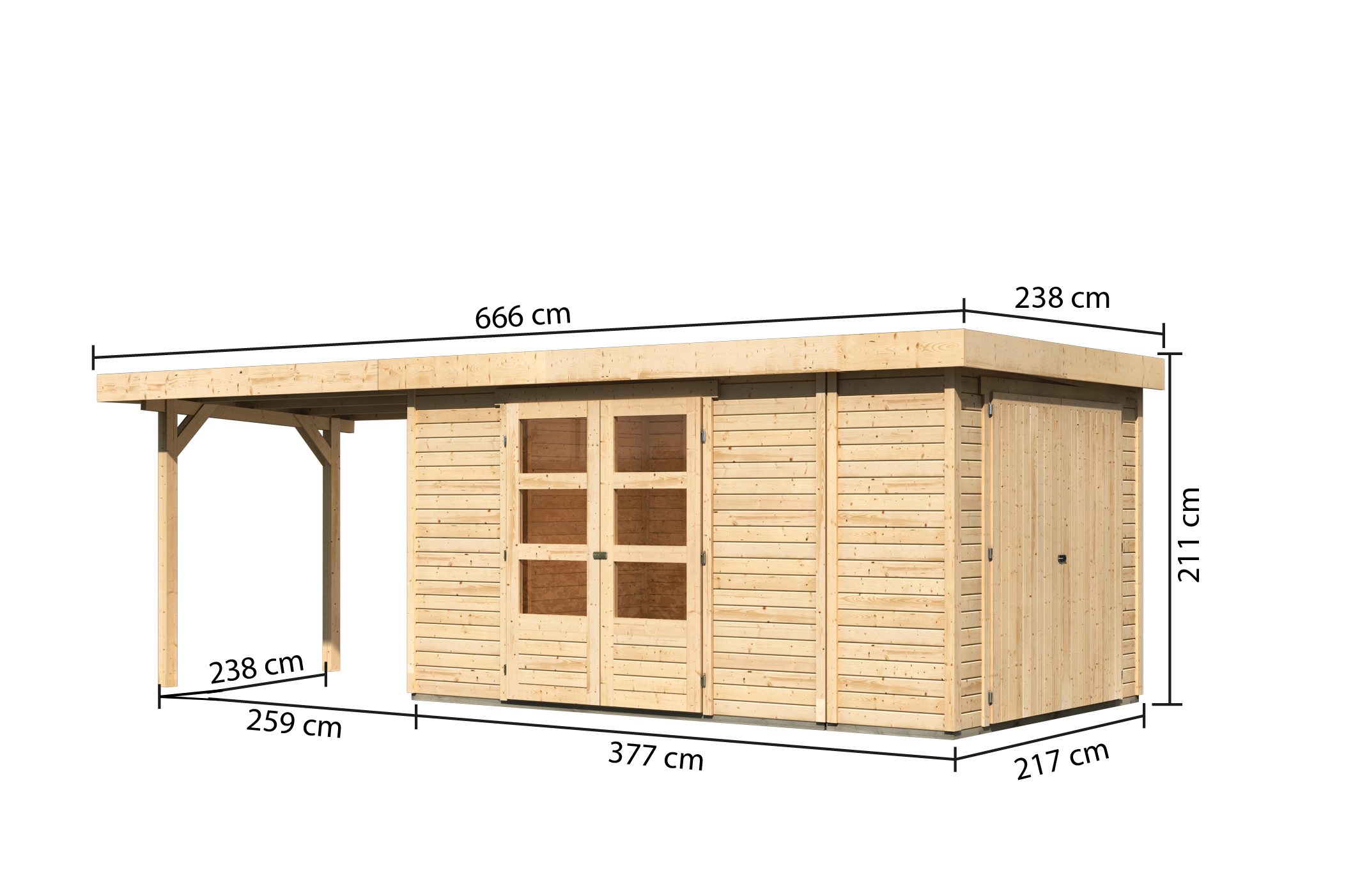 Gartenhaus Holz RETOLA 6 MIT ANBAUSCHRANK 3,02 x 2,46 m 19 mm