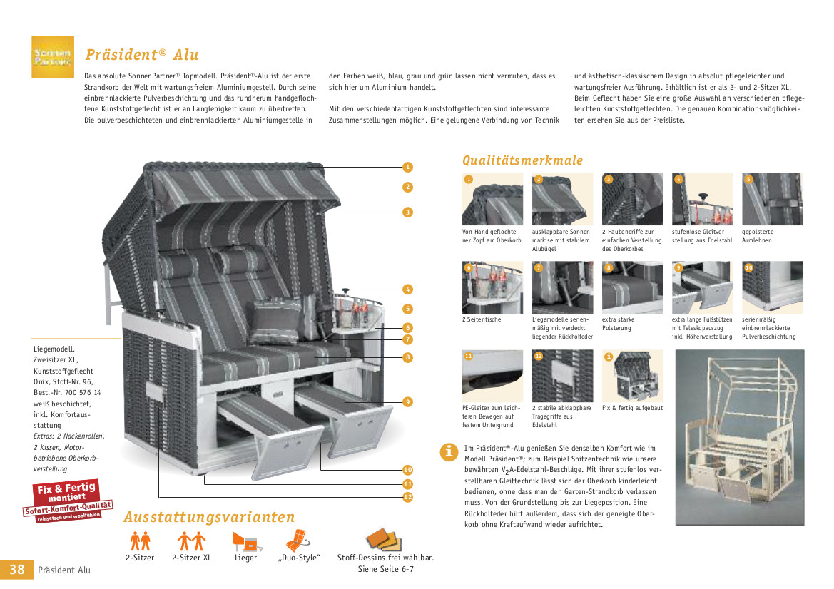 Qualitätsmerkmale Strandkorb Präsident ALU