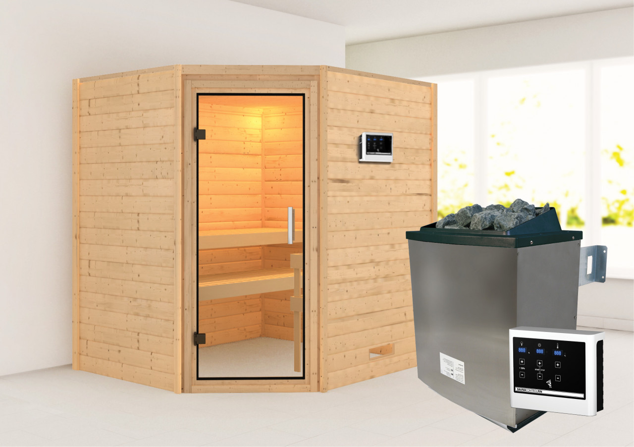 Karibu Sauna "Mia (Fronteinstieg)" Ofen 9 KW externe Strg easy