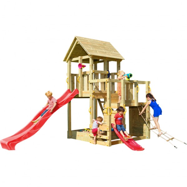 Spielturm PENTHOUSE mit Rutsche 2,90 m + Babyrutsche + Kletternetz